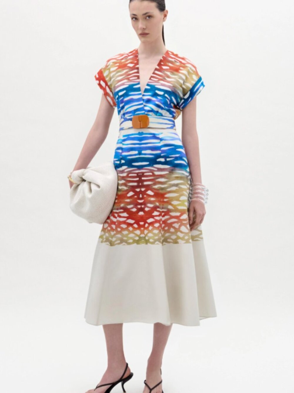 Silvia Tcherassi Sakura Coral Symphony Belted Midi Dress Size Large EUC